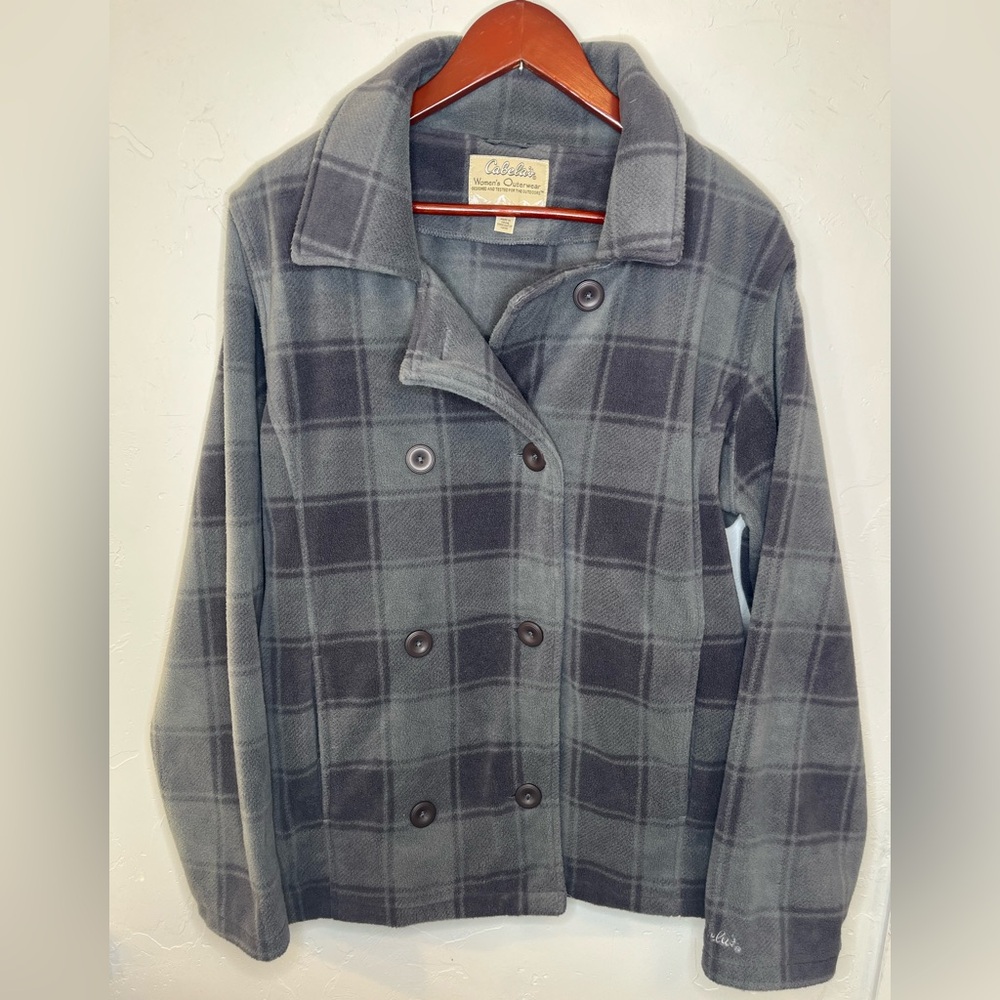 Cabela's Gray‎ Plaid Women's Soft Fleece Pea Coat XL